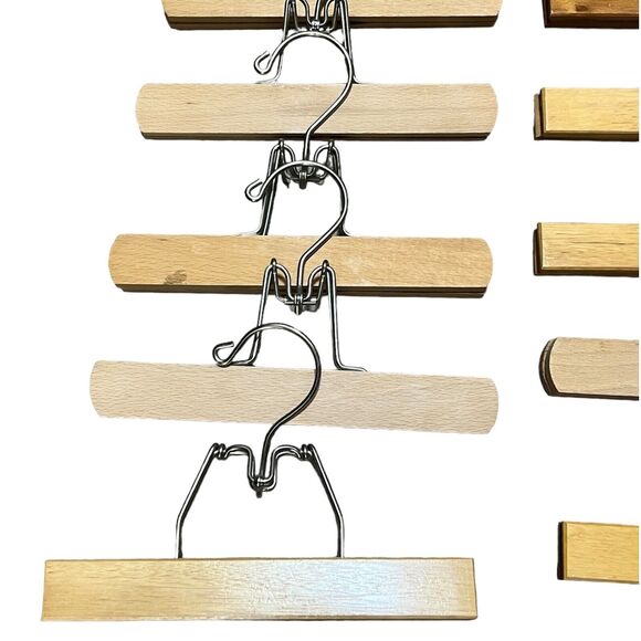Mix Lot of 12 Vtg Light‎ Blonde Wood Metal Clothes Hanger Pant Trousers Clamp 9” main image 4